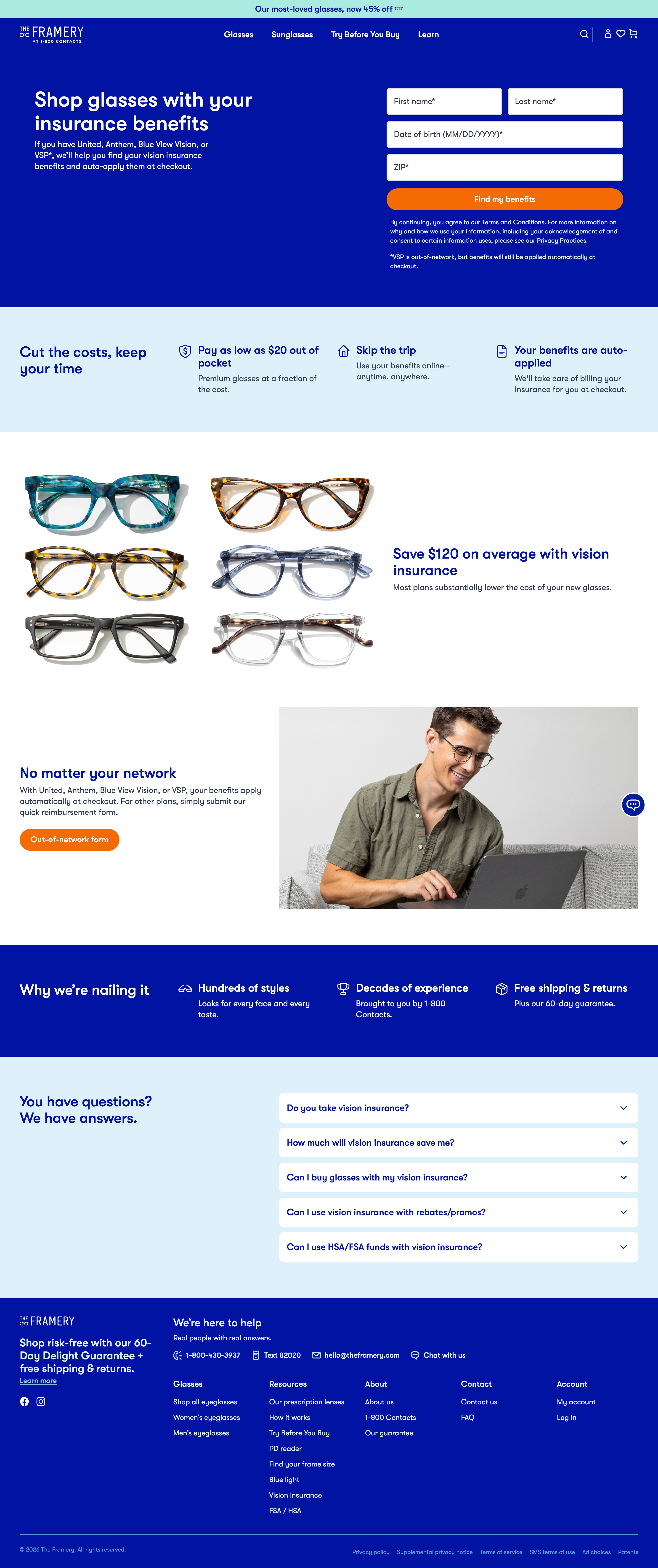 The Framery vision insurance benefits page