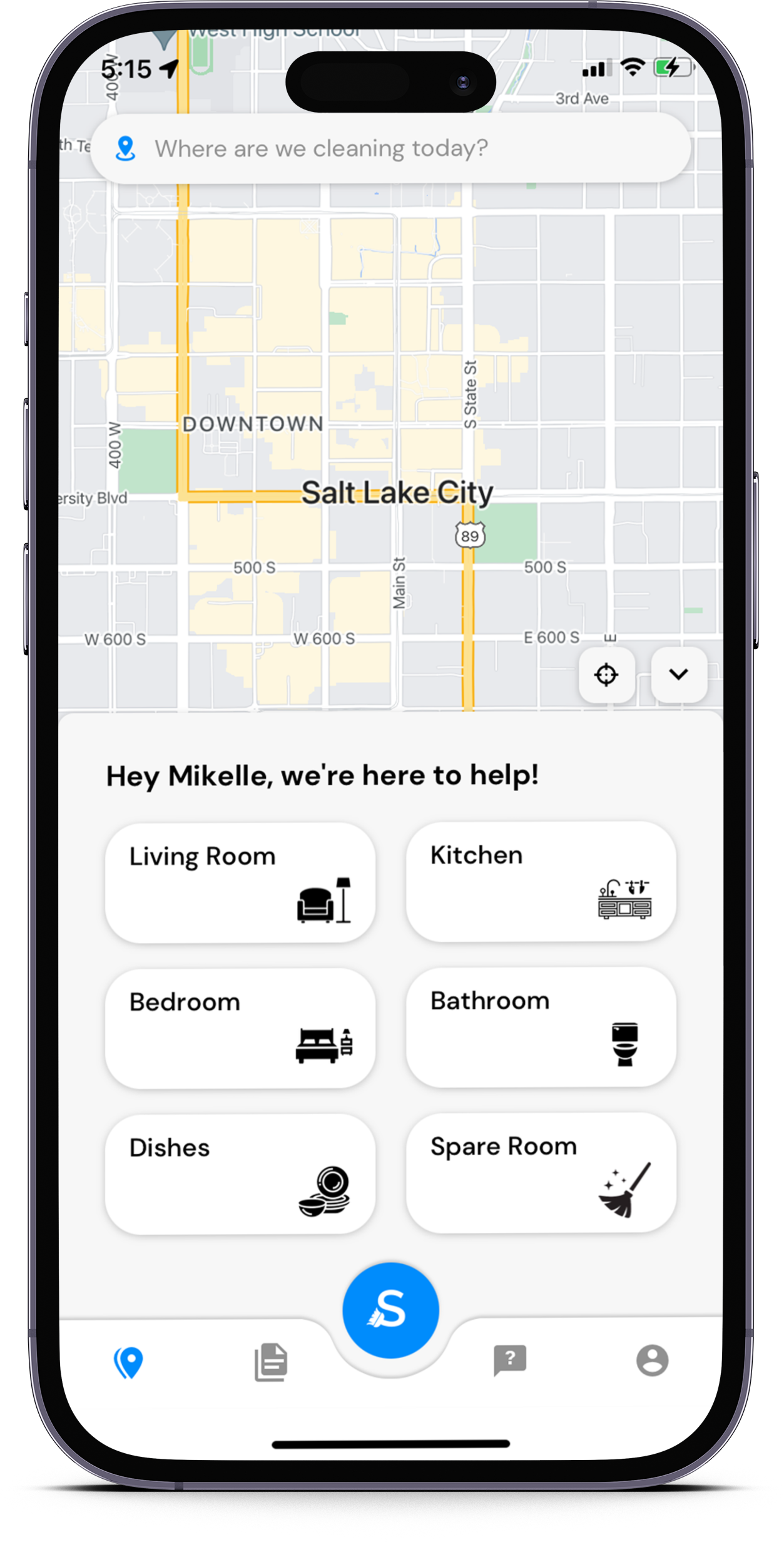 Sweep app home screen with map